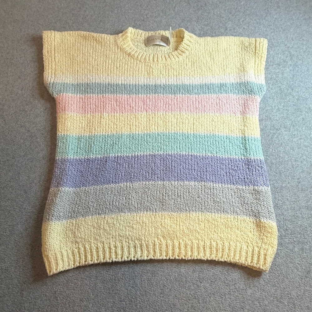 Essentials Striped Sweater Vest Large Multicolor Pastel Knit Pullover L